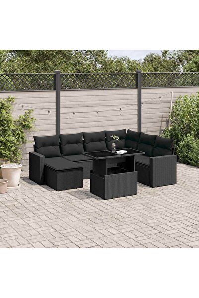vidaxl Set mobilier de gradina cu perne, 8 piese, negru, poliratan