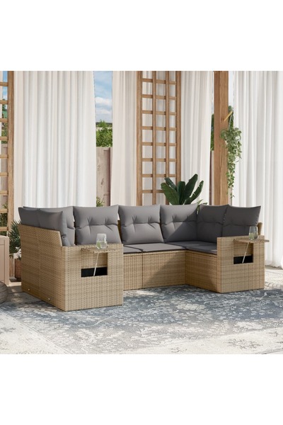 vidaxl Set canapele de gradina cu perne, 6 piese, bej, poliratan