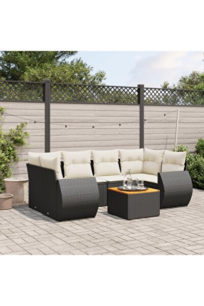 vidaxl Set canapele de gradina cu perne, 7 piese, negru, poliratan