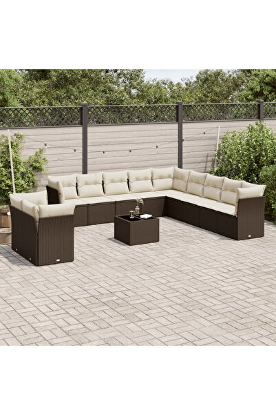 vidaxl Set canapele de gradina cu perne, 12 piese, maro, poliratan