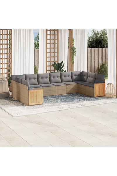 vidaxl Set canapele de gradina cu perne, 10 piese, bej, poliratan