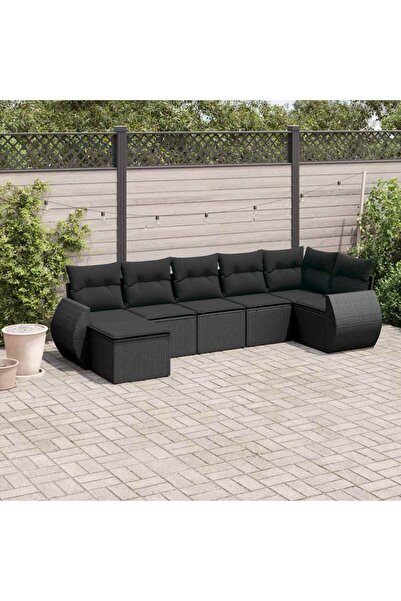 vidaxl Set canapele de gradina cu perne, 7 piese, negru, poliratan