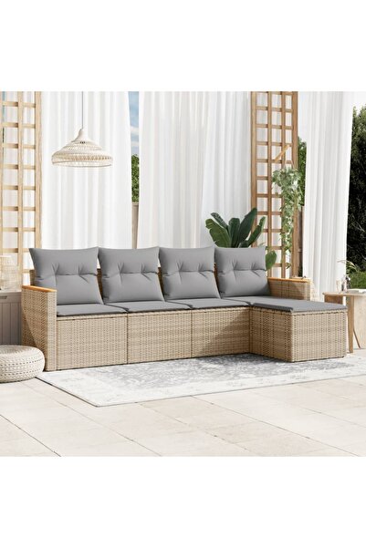 vidaxl Set canapele de gradina cu perne, 5 piese, bej, poliratan