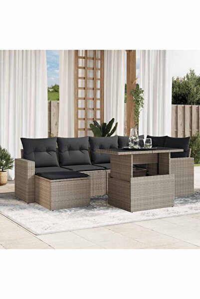 vidaxl Set canapele de gradina cu perne, 7piese gri deschis poliratan