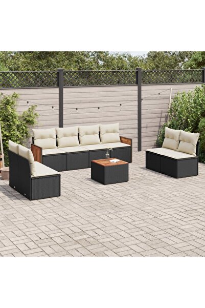 vidaxl Set mobilier de gradina cu perne, 9 piese, negru, poliratan