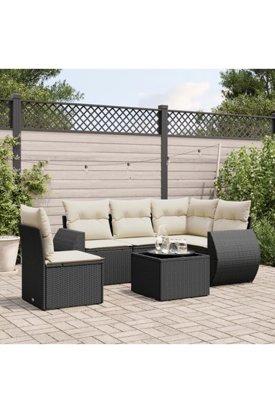 vidaxl Set mobilier de gradina cu perne, 6 piese, negru, poliratan