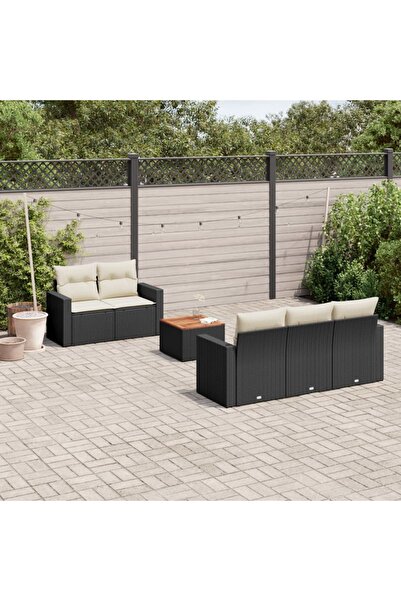 vidaxl Set mobilier de gradina cu perne, 6 piese, negru, poliratan