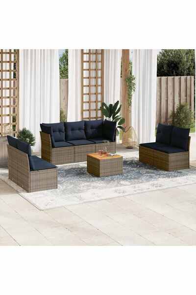 vidaxl Set canapele de gradina cu perne, 8 piese, gri, poliratan