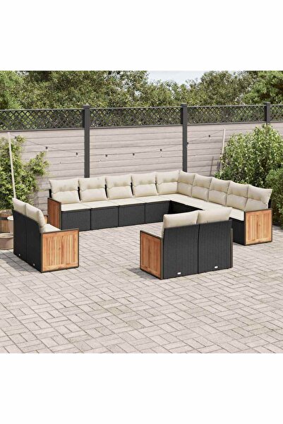 vidaxl Set mobilier de gradina cu perne, 13 piese, negru, poliratan