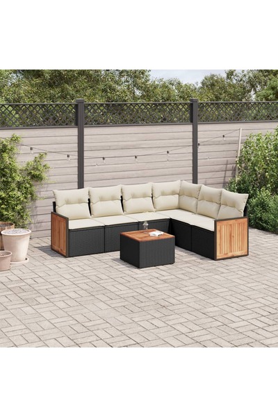 vidaxl Set canapele de gradina cu perne, 7 piese, negru, poliratan