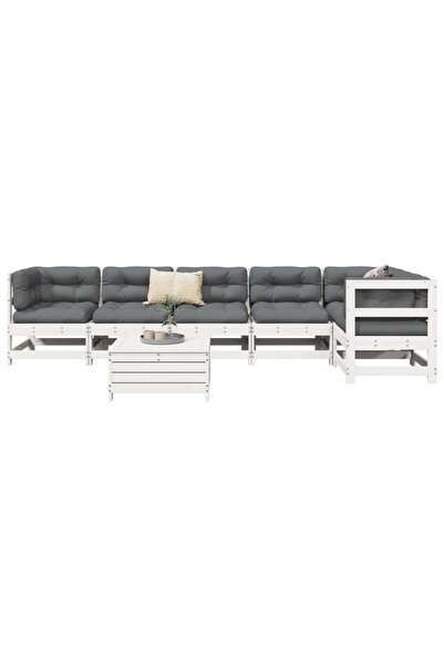vidaxl Set canapea de gradina, 7 piese, alb, lemn masiv de pin