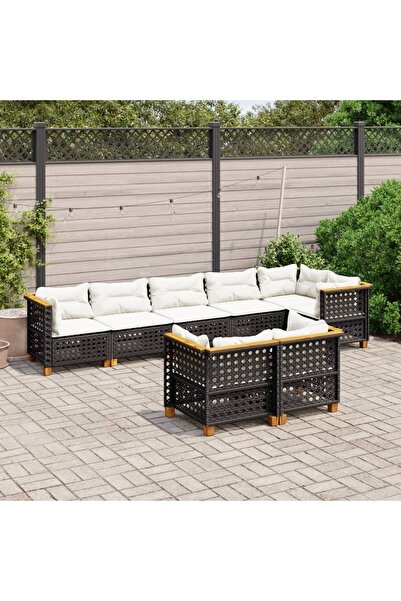 vidaxl Set mobilier de gradina cu perne, 8 piese, negru, poliratan