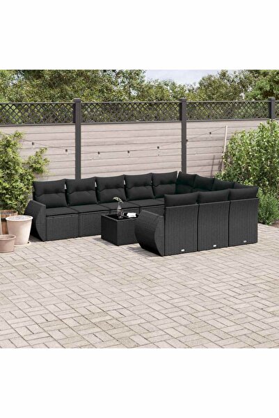 vidaxl Set canapele de gradina cu perne, 11 piese, negru, poliratan