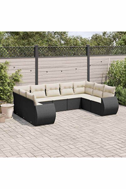 vidaxl Set mobilier de gradina cu perne, 9 piese, negru, poliratan