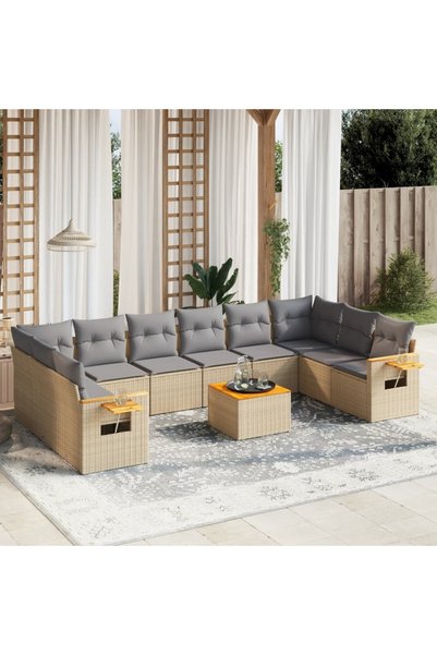 vidaxl Set canapele de gradina cu perne, 11 piese, bej, poliratan