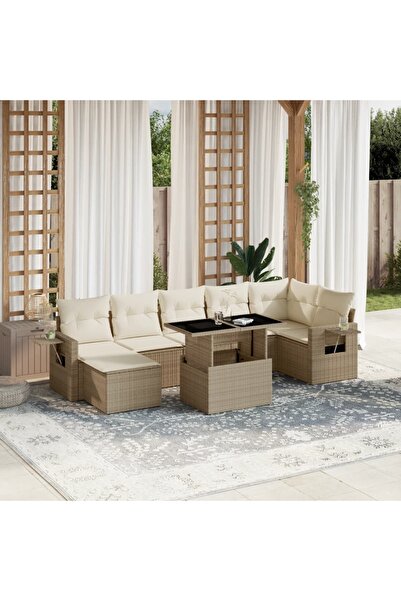 vidaxl Set canapele de gradina, 8 piese, cu perne, bej, poliratan