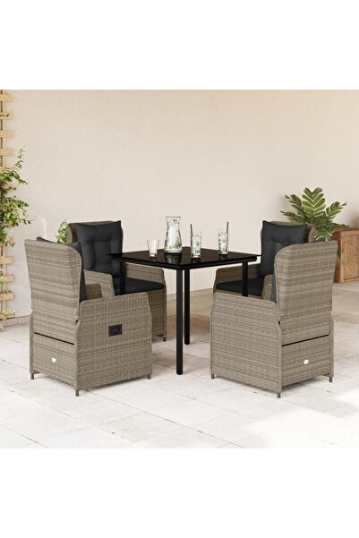 vidaxl Set mobilier de gradina cu perne, 5 piese gri deschis poliratan
