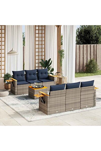 vidaxl Set canapele de gradina cu perne, 7 piese, gri, poliratan