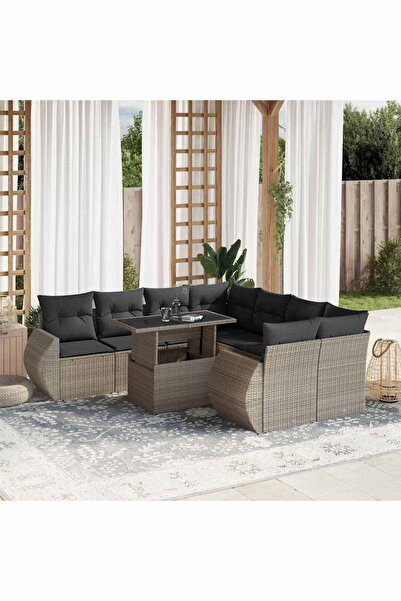 vidaxl Set canapele de gradina cu perne, 9 piese gri deschis poliratan