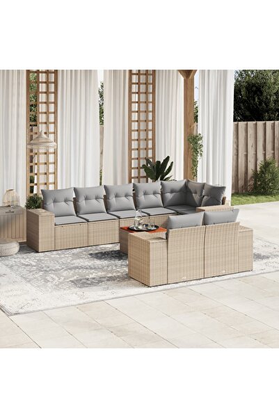 vidaxl Set canapele de gradina, 9 piese, cu perne, bej, poliratan