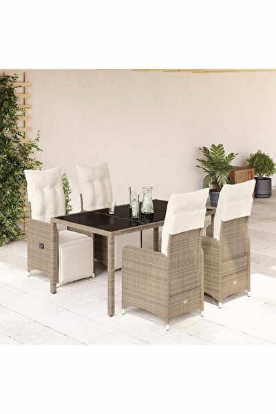 vidaxl Set bistro de gradina, 5 piese, cu perne, maro, poliratan