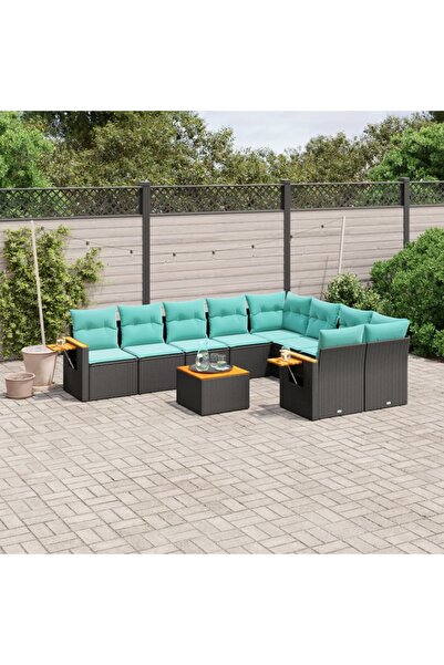 vidaxl Set canapele de gradina cu perne, 10 piese, negru, poliratan