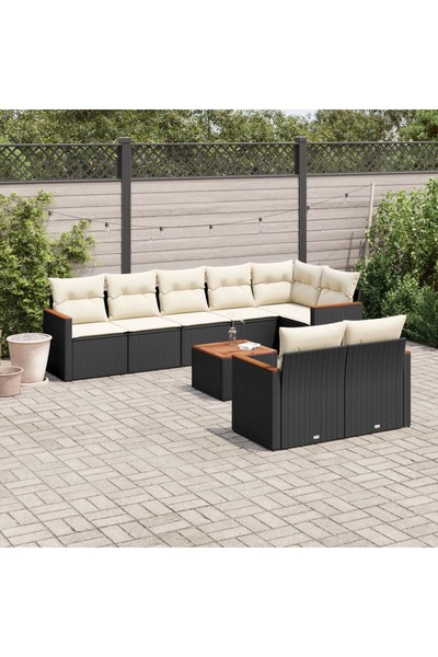 vidaxl Set mobilier de gradina cu perne, 9 piese, negru, poliratan