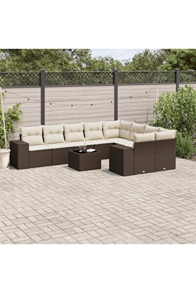 vidaxl Set canapele de gradina cu perne, 10 piese, maro, poliratan
