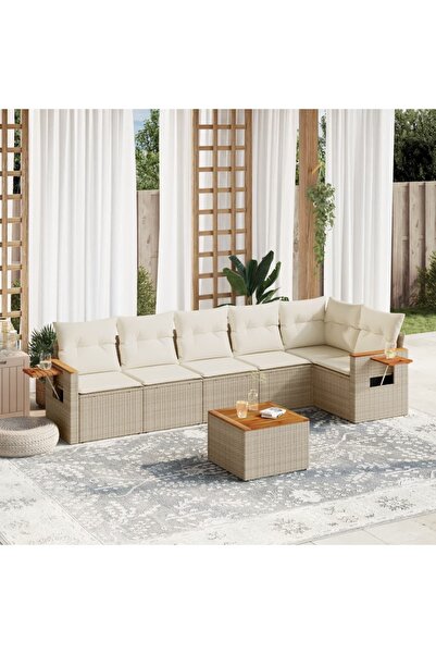 vidaxl Set canapele de gradina, 7 piese, cu perne, bej, poliratan