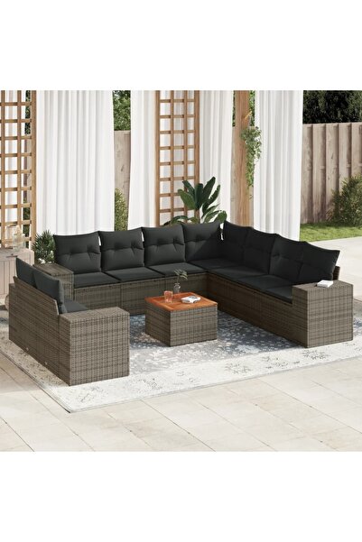 vidaxl Set mobilier de gradina cu perne, 10 piese, gri, poliratan