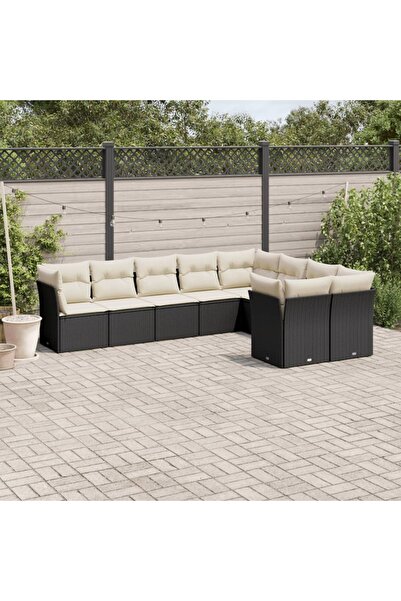 vidaxl Set mobilier de gradina cu perne, 9 piese, negru, poliratan