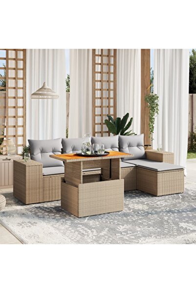 vidaxl Set canapele de gradina cu perne, 6 piese, bej, poliratan