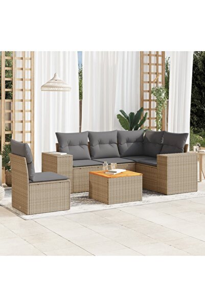vidaxl Set canapele de gradina cu perne, 6 piese, bej, poliratan