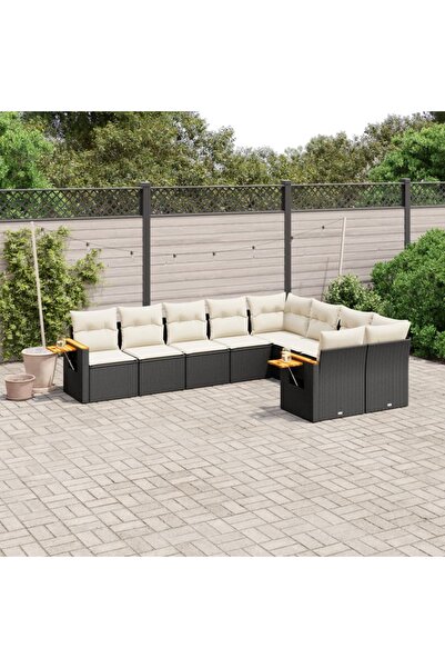 vidaxl Set mobilier de gradina cu perne, 9 piese, negru, poliratan