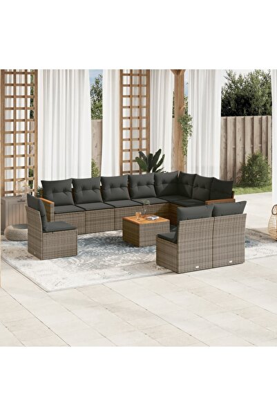 vidaxl Set canapele de gradina cu perne, 11 piese, gri, poliratan