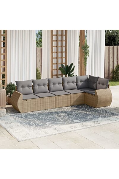 vidaxl Set canapele de gradina cu perne, 6 piese, bej, poliratan