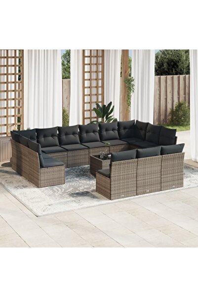 vidaxl Set mobilier de gradina cu perne, 14 piese, gri, poliratan