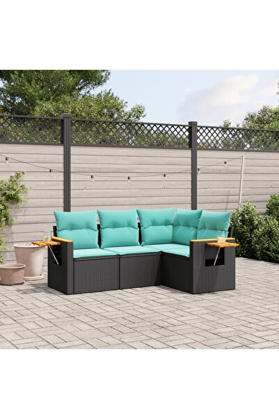 vidaxl Set mobilier de gradina cu perne, 4 piese, negru, poliratan