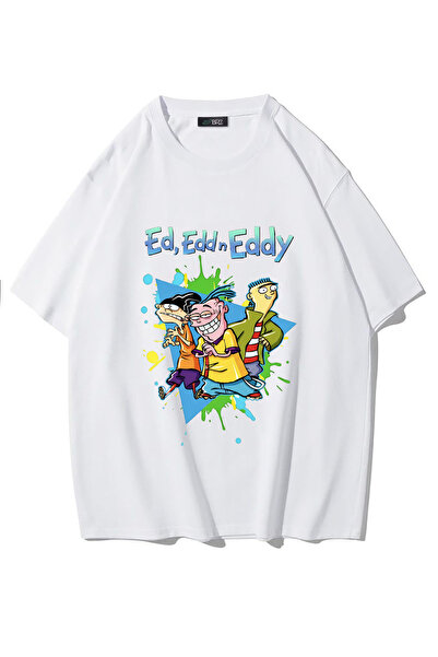 BRZ COLLECTION Tricou Unisex Oversize Ed, Edd și Eddy (ALB)