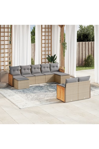 vidaxl Set canapele de gradina, 9 piese, cu perne, bej, poliratan