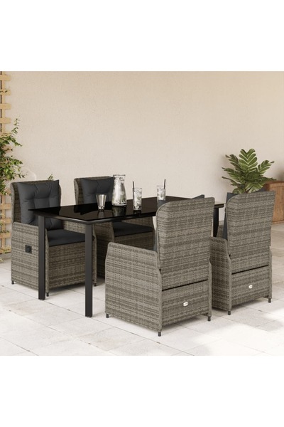 vidaxl Set mobilier de gradina cu perne, 5 piese, gri, poliratan