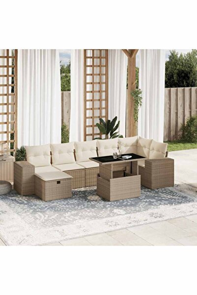 vidaxl Set canapele de gradina, 8 piese, cu perne, bej, poliratan