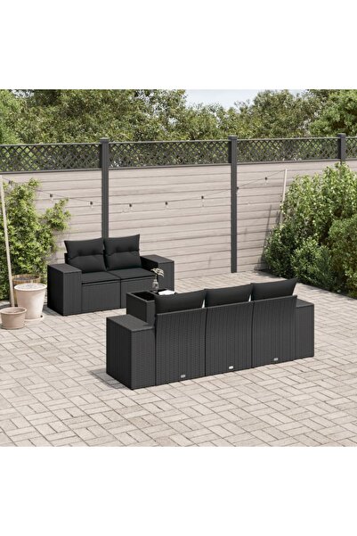 vidaxl Set mobilier de gradina cu perne, 6 piese, negru, poliratan