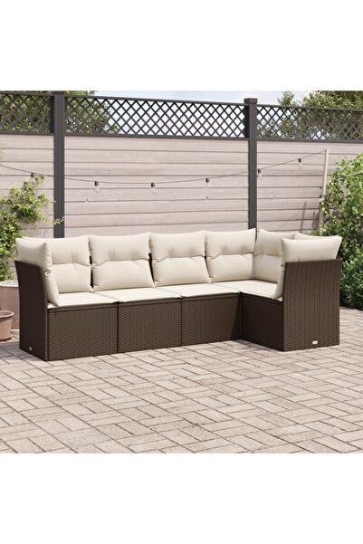 vidaxl Set canapele de gradina cu perne, 5 piese, maro, poliratan
