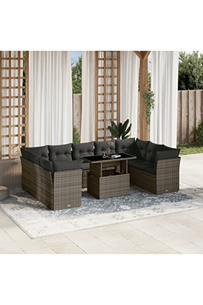 vidaxl Set mobilier de gradina cu perne, 10 piese, gri, poliratan
