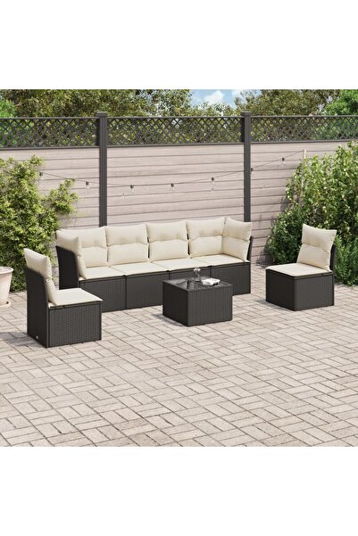 vidaxl Set canapele de gradina cu perne, 7 piese, negru, poliratan