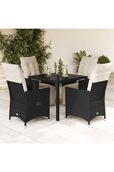 vidaxl Set mobilier de gradina cu perne, 5 piese, negru, poliratan