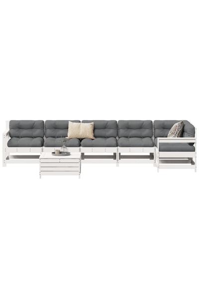 vidaxl Set canapea de gradina, 7 piese, alb, lemn masiv de pin