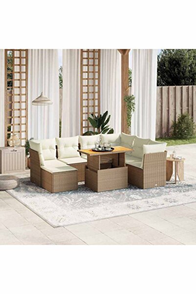 vidaxl Set canapele de gradina, 8 piese, cu perne, bej, poliratan