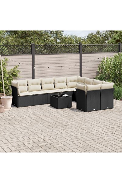 vidaxl Set canapele de gradina cu perne, 10 piese, negru, poliratan